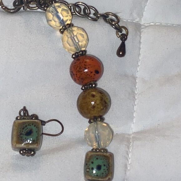 Red Creek Jasper Rounded Earth Tones Unique Pendant Necklace & Earrings Set - Picture 10 of 11